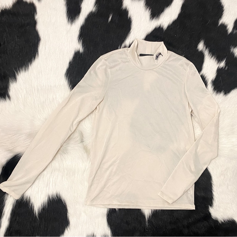 STUSSY Cream Long Sleeve Mesh Mockneck Top